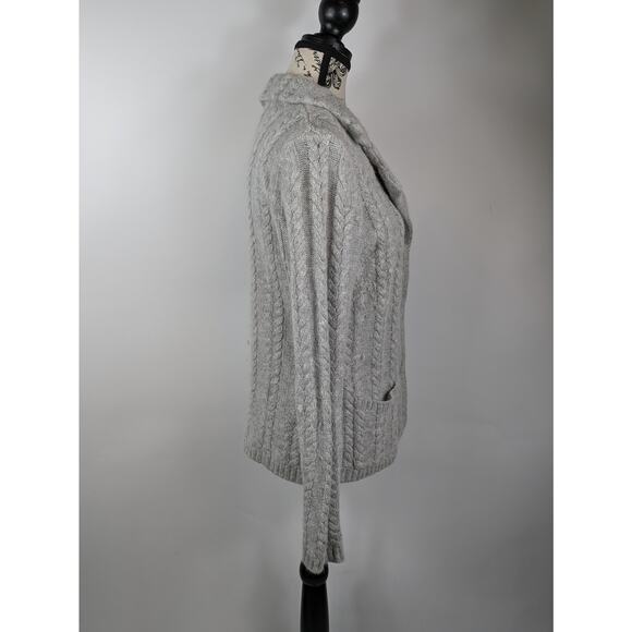 Kenar Womens Medium Cardigan Cable Knit Sweater Angora Rabbit Hair Light Gray - Picture 2 of 12